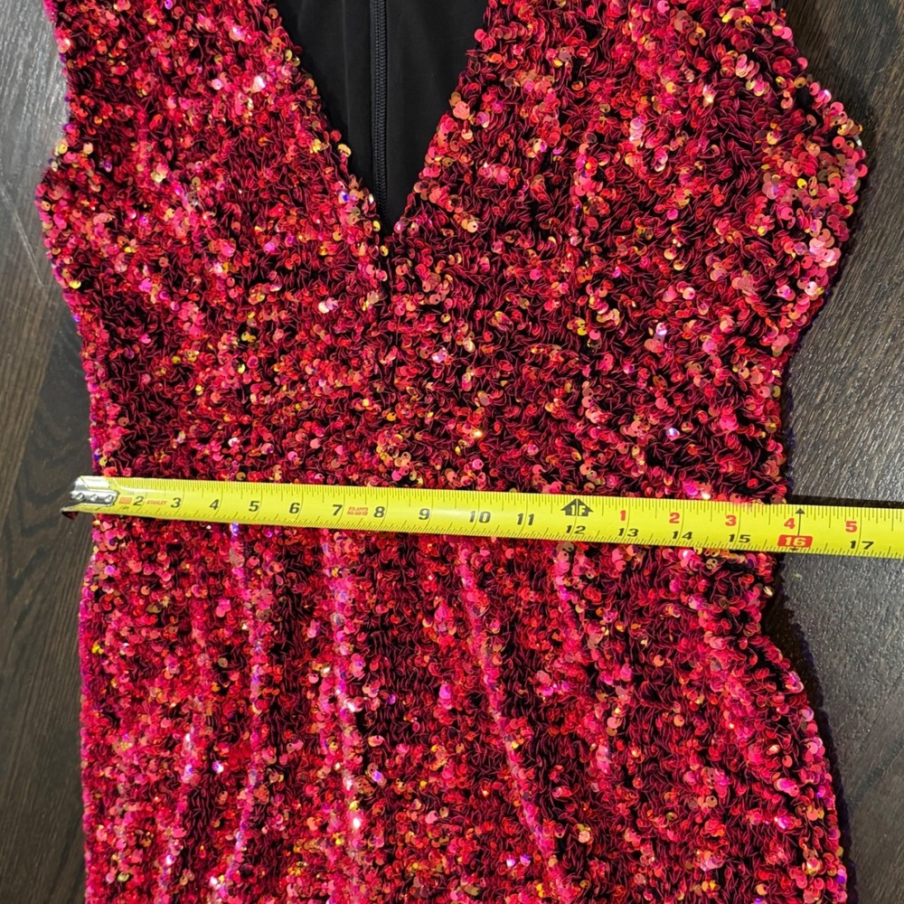 Helsi Jodi Plunging Sequin Mini Dress‎ Women XL Pink Red V-Neck Cocktail - Picture 10 of 10